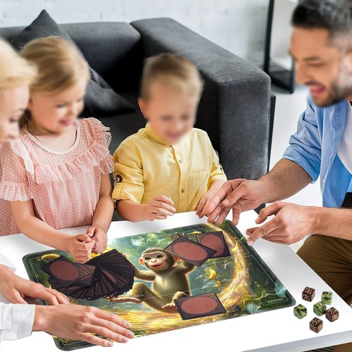 Yuxcfhjfe for TCG Playmat with Zones, 24 x 14 inches Card Playmat with A Storage Bag and 6 Dice,Trading Card Game Mat, Non-Lip Rubber Bottom for MTG Playmat, Monkey Bananas Everywhere!