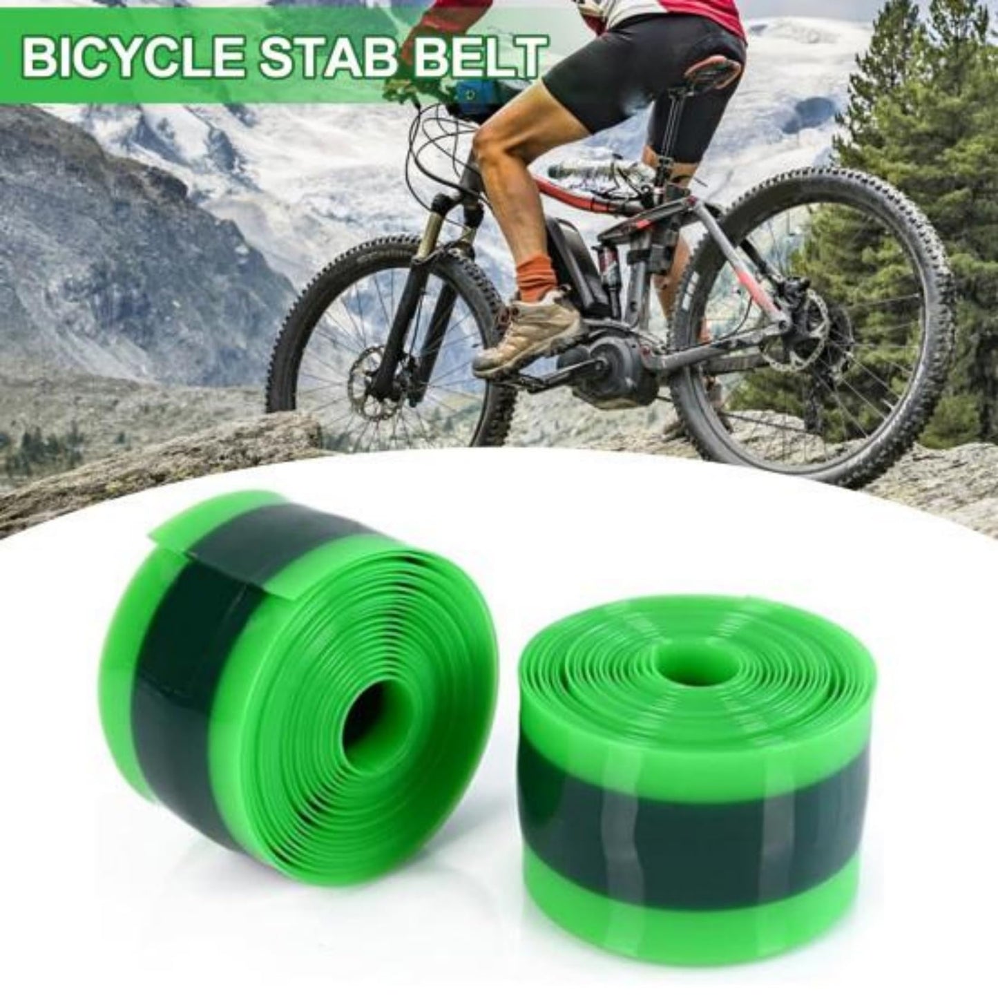2 Rolls Bike Tire Liner Protection Strip, Road & Mountain Bike Tube Flat Protector Puncture Proof TPU Tire Liner (Green and Black, 23 * 1.0 * 2300mm)