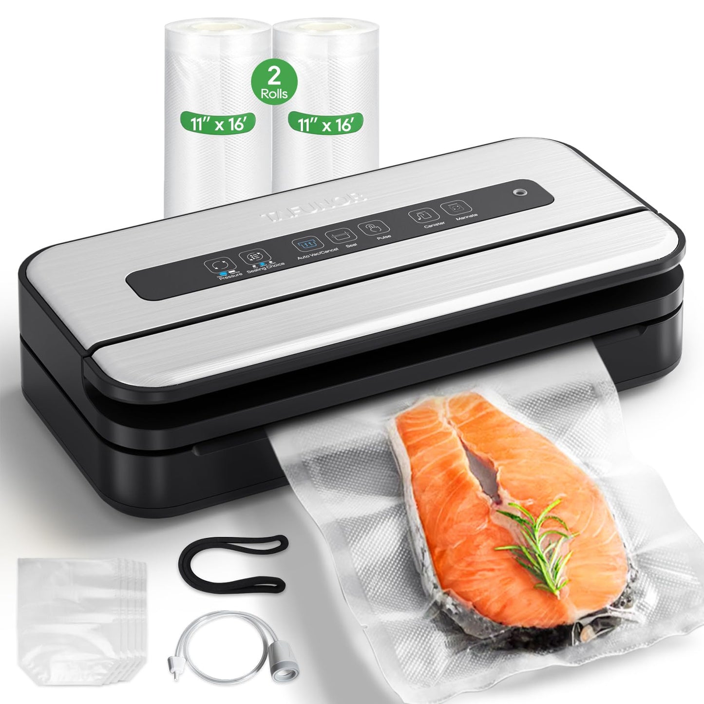 Vacuum Sealer Machine, 90Kpa Food Vacuum Sealer Machine Preservation Dry/Moist/Liquid Modes, LED Indicator Light, Handle Locked Design, Built-in Cutter and Bag Storage, Starter Kit