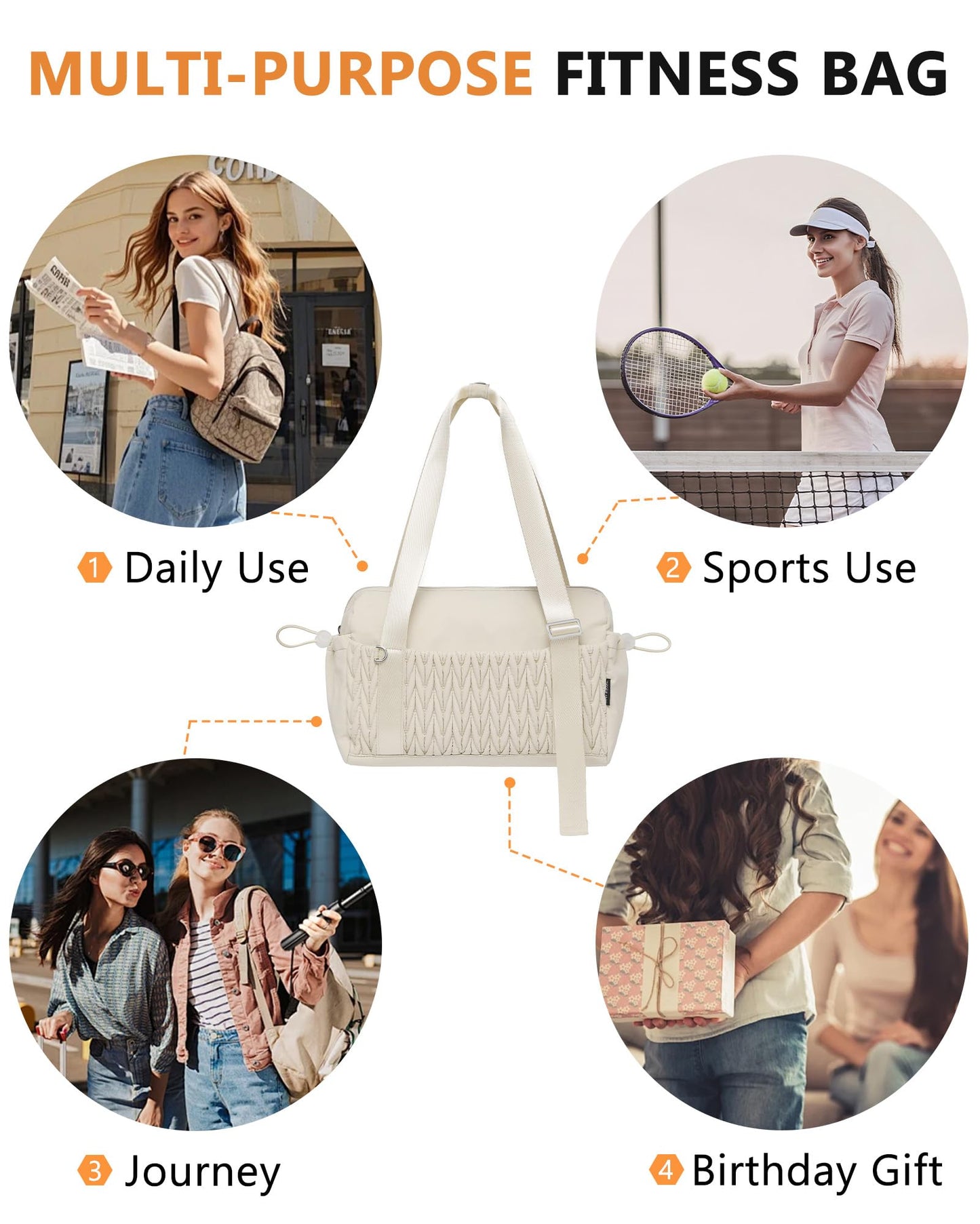 Small Gym Bag for Women Quilted Mini Tote with Wet Compartment and Coin Purse, Cute Duffle Bag for Girls Workout Sport Travel,Beige