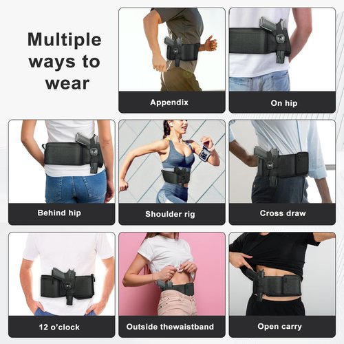 Belly Band Holster for Concealed Carry, WeArkoTac Belly Gun Holster for Men and Women - Concealment Holster Belt for 380 9MM, Fits Glock 19 17 42 43, Smith & Wesson, Taurus, Ruger(Right)