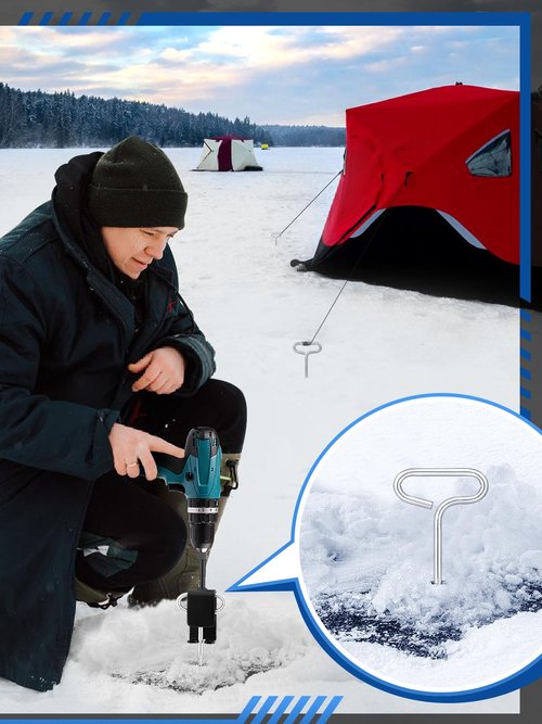 MADHOLLY Universal Ice Anchor Tool- Ice Anchor Power Drill Adapter Ice House Anchors for Ice Insert Sewing- Ice Shanty Anchors for Ice Fishing Shelter Tent, for Dad Gifts Ice Fishing Enthusiast