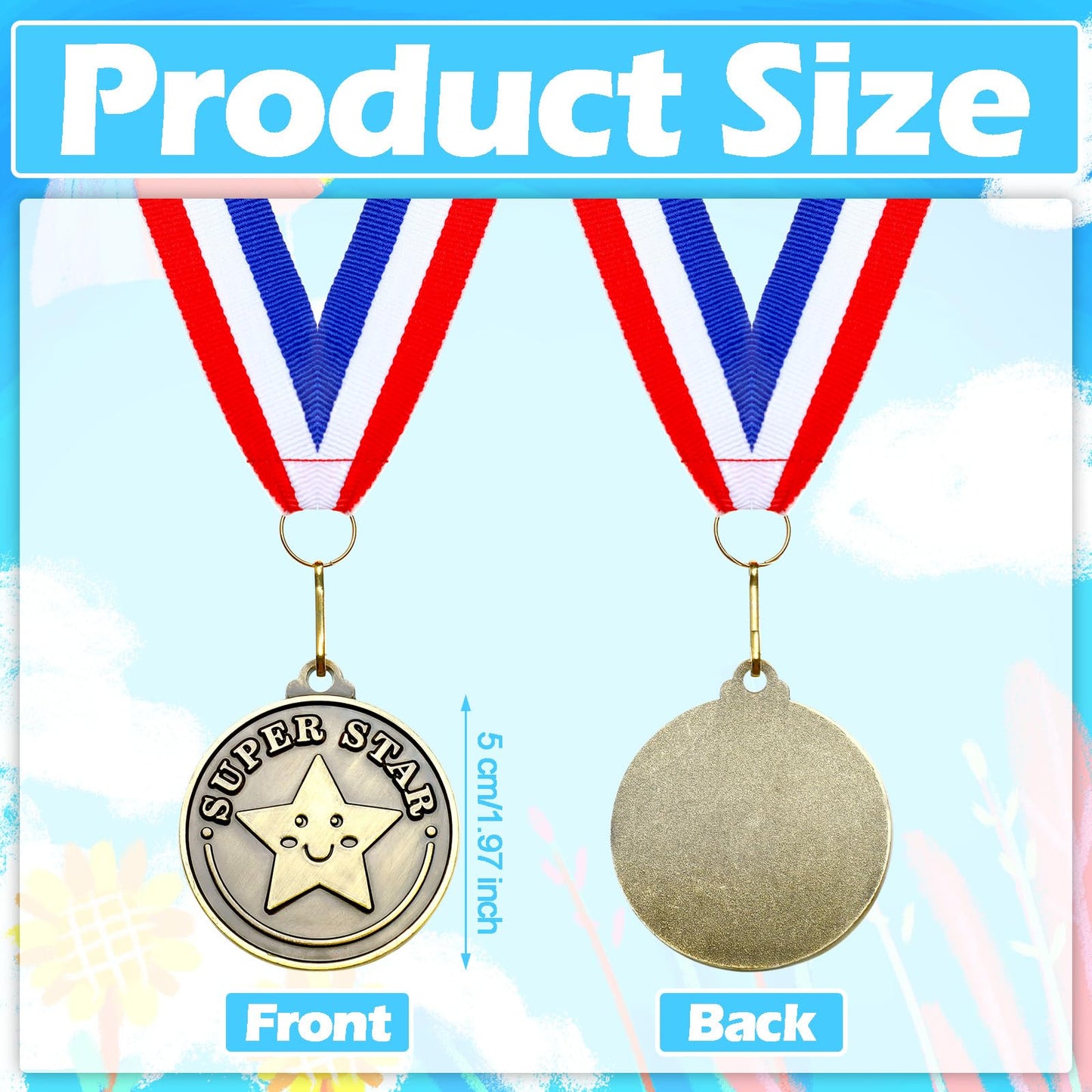 Remuuly 30 Pcs 30/60/100 Pcs Super Star Award Medals Hero Stuent Medals Bulk 2'' Gold Award Medallion with Neck Ribbon Metal Trophy Prize Gifts for Competition Party Favor Supplies (Super Star)