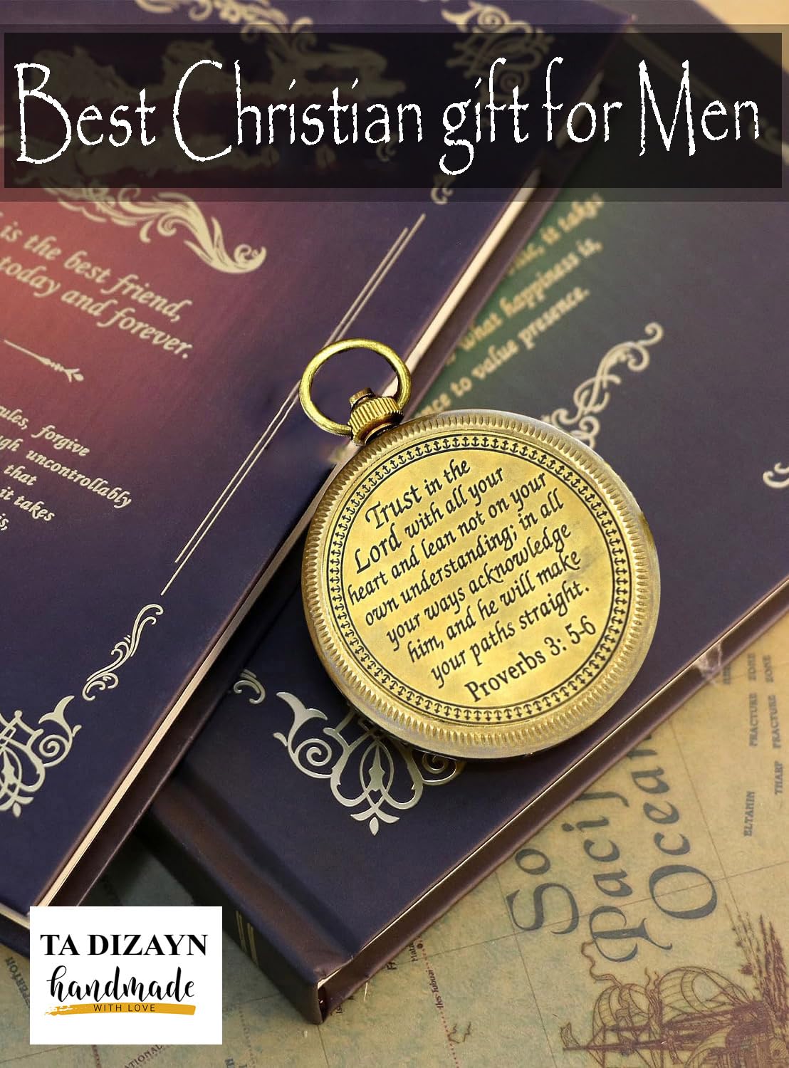 Trust in the Lord-Proverbs 3: 5-6 Quote Engraved Compass, Greeting Card, Hiking Backpacking Compass-Boy Scout Compass for Kids-2026 Graduation Day Gifts-Baptism Gifts Compass for Women Mens Boy Girls