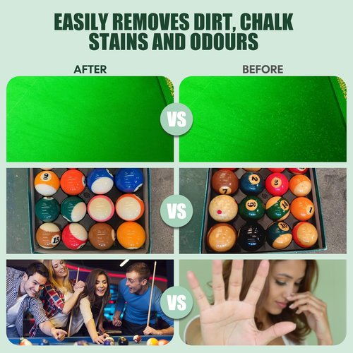 QONS Pool Table Felt Cleaner Kit, Fast Clean Billiard Table Felt Cleaner Spray & Odor Eliminator Kit with Cleaning Cloth, Ready-to-Use Foam & No Residue | Essential for Home & Game Rooms