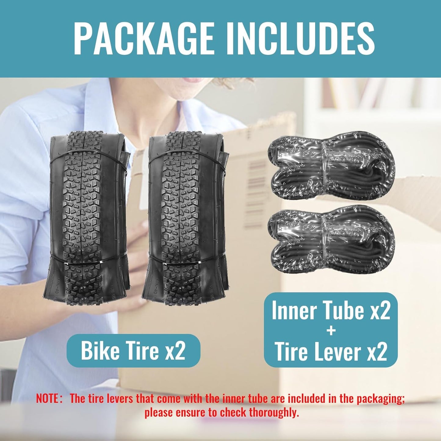 Hycline 2-Pack Mountain Bike Tires Set: 20/24/26/27.5-inch Folding Replacement Puncture-Resistant Bicycle Tires and Pair 20/24/26/27.5-inch Inner Tubes with Tire Levers for MTB Off-Road Bike
