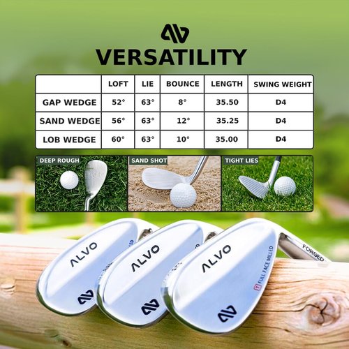 ALVO GOLF Premium Golf Wedges 52/56/60 Sets or Individual Wedges - 52 degree Gap Wedge, 56 degree Sand Wedge, 60 degree lob Wedge Golf Club - Pitching Wedge for Men Right Hand - Wedges Golf - Max spin