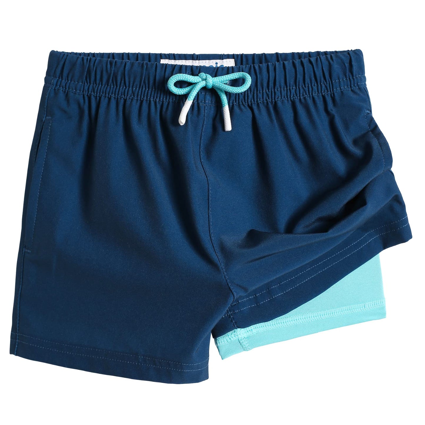 maamgic Boys Swim Trunks with Compression Liner Toddler Stretch Swim Shorts Quick Dry Swimming Trunks Boxer Brief 2 in 1 Beach Shorts Navy Lake Blue 5/6