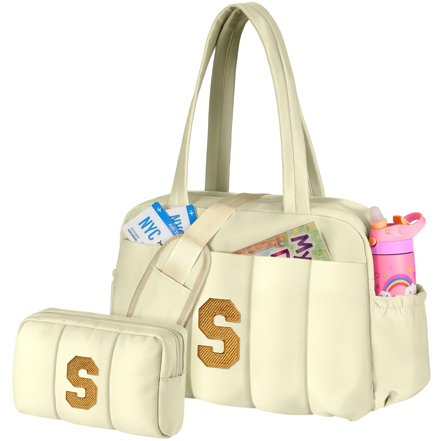 Vogewood Birthday Gifts-Duffle Bag for Travel Women, Travel Bags，Bridesmaid Gifts-Initial Overnight Bag with Wet Pocket，Lightweight Weekender Bags Personalized Gym Tote with Makeup Pouch