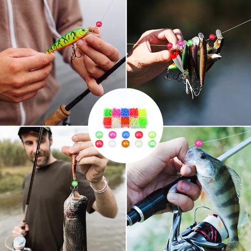 QfwdfcTrenz 1000 Pcs 5mm Fishing Beads Accessories Set, Round Float Glow Fish Line Beads Hard Plastic Fishing Rig for Freshwater and Saltwater Fish Mix 10 Colors