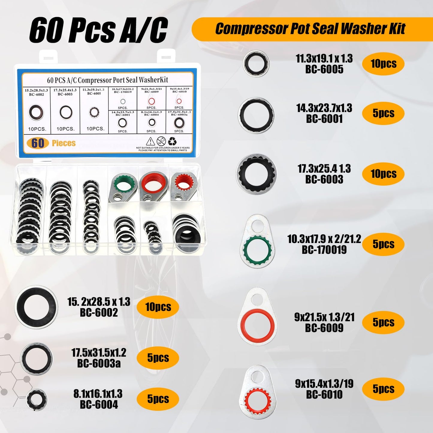 Threlaco 5 Sets/525 Pcs Car A/c Repair Kits with 18 Sizes 270 O-Ring Kit, 102 Valve Cores, 60 Compressor Gaskets, 77 Dust Cap, 39 Valve Core, 16 Ac Fuel Line Disconnect Tool Compatible with R12 R134a
