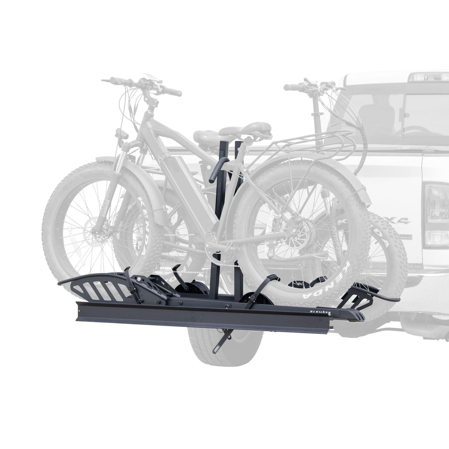 Elevate Outdoor Hitch-Mounted Platform Bike Rack with Ramp for Ebikes and Fat Tire Bikes - 2 Bikes - 200 lbs. Capacity