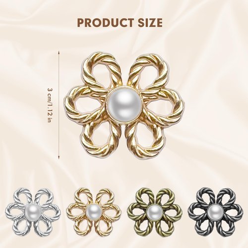 Femeng 8 Sets Pant Waist Tightener, Flower Adjustable Waist Tightener for Pants Women with Sewing Kit, Detachable Decorative Pants Clips for Waist, Jean Buttons Pins for Loose Jeans, Pants, Skirts