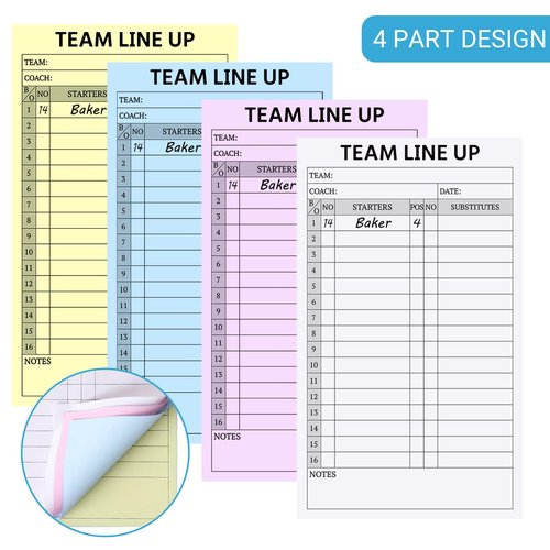 suituts 90 Sets Baseball/Softball Lineup Cards, 4 Part Carbonless, 16 Player Roster Line up Sheets for Coaches, Team, Sports (3 Pads, 4.5 x 8 Inch