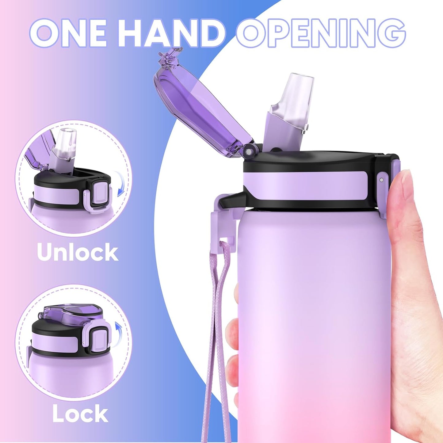 24oz Leakproof Vacuum Insulated Water Bottle, Ideal for Hot or Cold Drinks, Double wall Straw Drinking Bottle, BPA-Free, Prefect for Sport,School, Office, Fitness