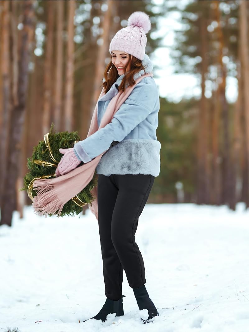 URATOT 2 Pack Women's Warm Joggers with Pockets - Black, Light Grey