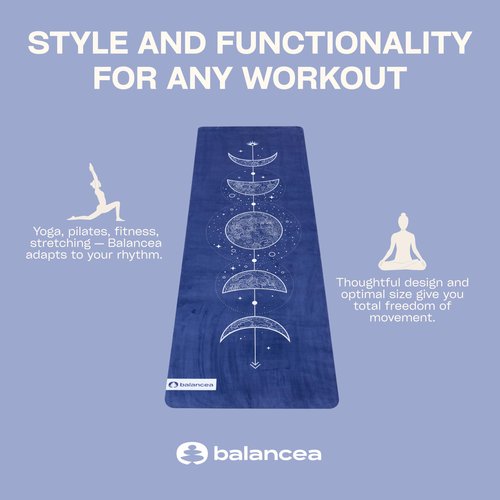 Yoga Mat 5mm Non Slip Suede & TPE - Blue Eco-Friendly Fitness & Exercise Mat for Home Gym, Pilates, Hot Yoga, and Meditation - Lightweight Durable 72 x 24 inch Workout Mat for Women, Men