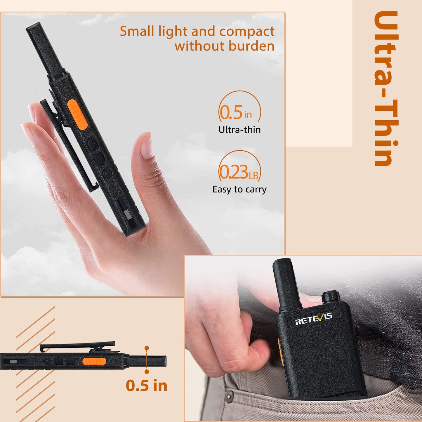 Retevis RT22P Walkie Talkies Long Range, Rechargeable FRS Two Way Radios with Earpiece for Adults, New Version of RT22(2.0), 1620mAh, USB-C, VOX, Handheld Small 2 Way Radio for Camping Hiking(2 Pack)