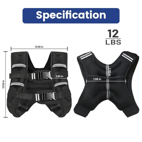 Weighted Vest with Two Adjustment Straps for Men Women, 8lbs/12lbs/16lbs/20lbs Weight Vest with Reflective Stripes for Workout, Strength Training, Running, Fitness, Muscle Building, Weight Loss