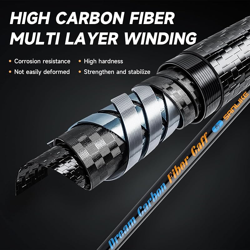 SANLIKE Saltwater Fishing Gaff - Carbon Fiber Shaft, S316 Stainless Steel Hook, 46in (Black)