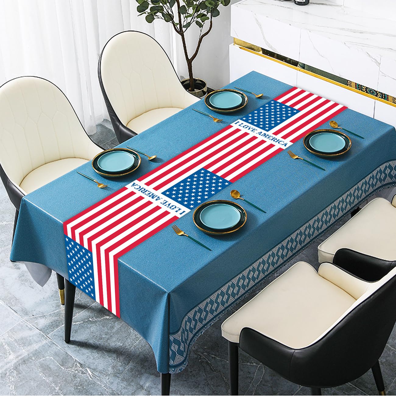 Independence Day Party Table Runner July 4th American Independence Day Party Supplies Decoration Patriot Day Birthday Baby Shower Home Kitchen Room Tabletop Coffee Table