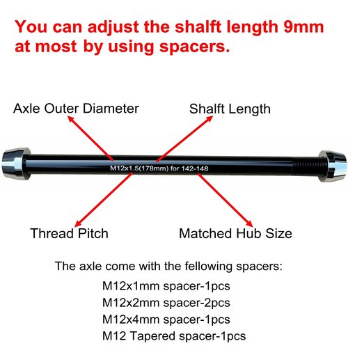 Bike Trainer Thru Axle Adapter for Bicycle Indoor Trainers 12MM Axle 1.0/1.5/1.75 Thread Pitch Multiple Length (M12 174-1.75)