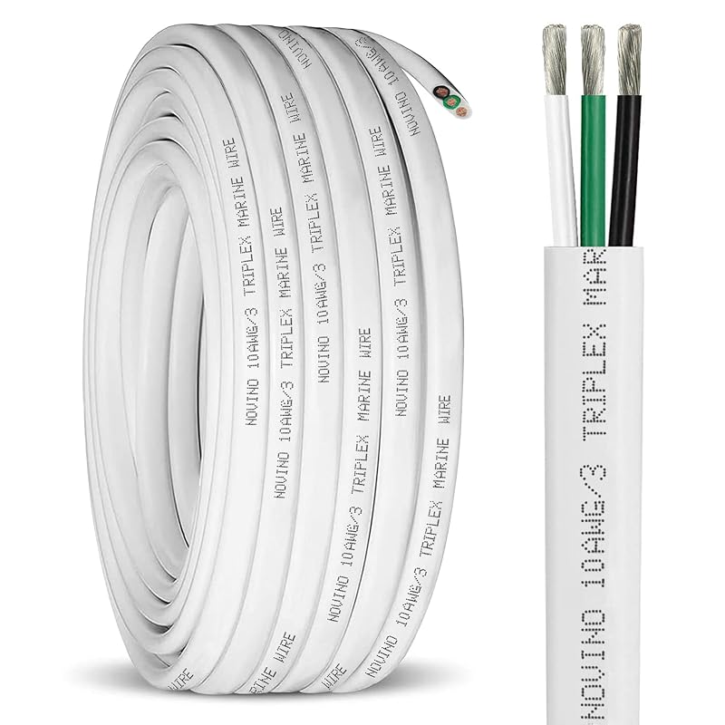 10/3 Marine Grade Wire - 10 AWG Triplex, 20 ft, Tinned Copper, PVC Jacket (Variation: 20 ft+10 gauge)