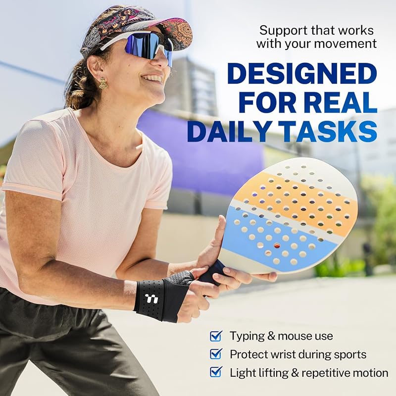 Fitomo Ultra Thin Carpal Tunnel Wrist Brace - Black, L/XL (All-Day Wear)