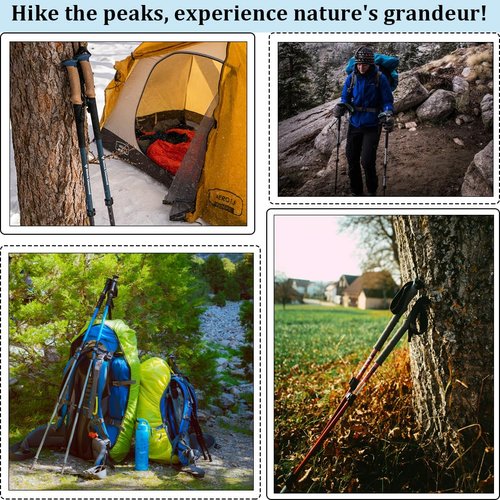 4Pcs Hiking Stick Holder Strap Black Fixing Buckle Elastic Rope Backpack Lanyard Straps with Pole Tips Cane Clip for Camping Mountaining Walking Trekking Fishing Accessories