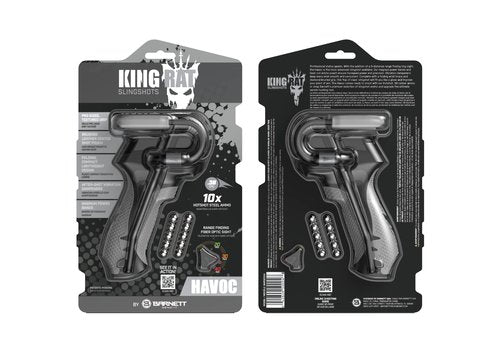 Barnett King Rat Slingshots, Havoc Slingshot with Stabilizer & Brace, Includes Magnum Power Bands, Brushed Leather Pouch, & Hotshot .38 Caliber Ammo Grey