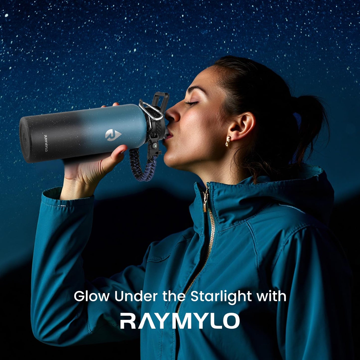 RAYMYLO Insulated Water Bottle 40 oz, Triple Wall Vacuum Stainless Steel (Cold for 36Hrs, Hot for 18Hrs), Leak Proof & Non-BPA, Modern Water Flask Jug with Paracord Handle & Straw Spout Lids