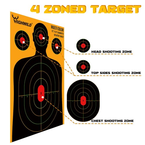 Highwild Silhouette Splatter Paper Targets - Splash Effect of Multiple Colors - 12x18 Inch (10 Pack)