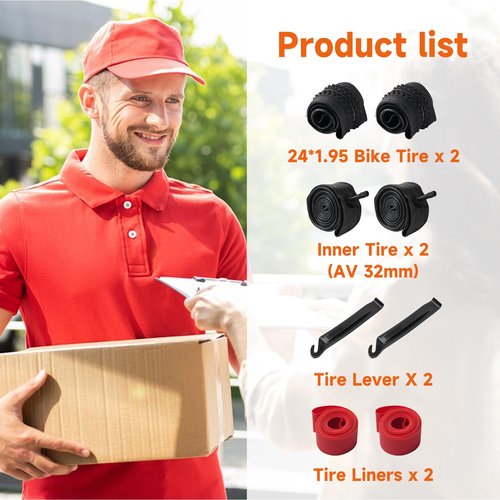 Lukasports 2Pcs Mountain Bike Tires and 2Pcs Tubes Set, 24?�x1.95?? 2.125??Bike Tire & 1.75??2.125??AV 32mm Inner Tubes, Folding Replacement Tires, Puncture-Resistant Bike Tire 24x1.95