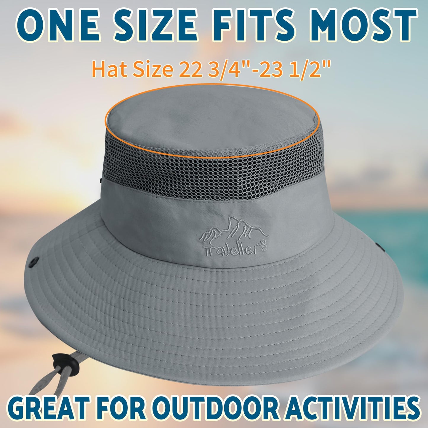 PFFY Sun Hats for Men Women Wide Brim Bucket Hat UPF 50+ Outdoor Beach Hiking Fishing Hat Darkgray (with Top Mesh)