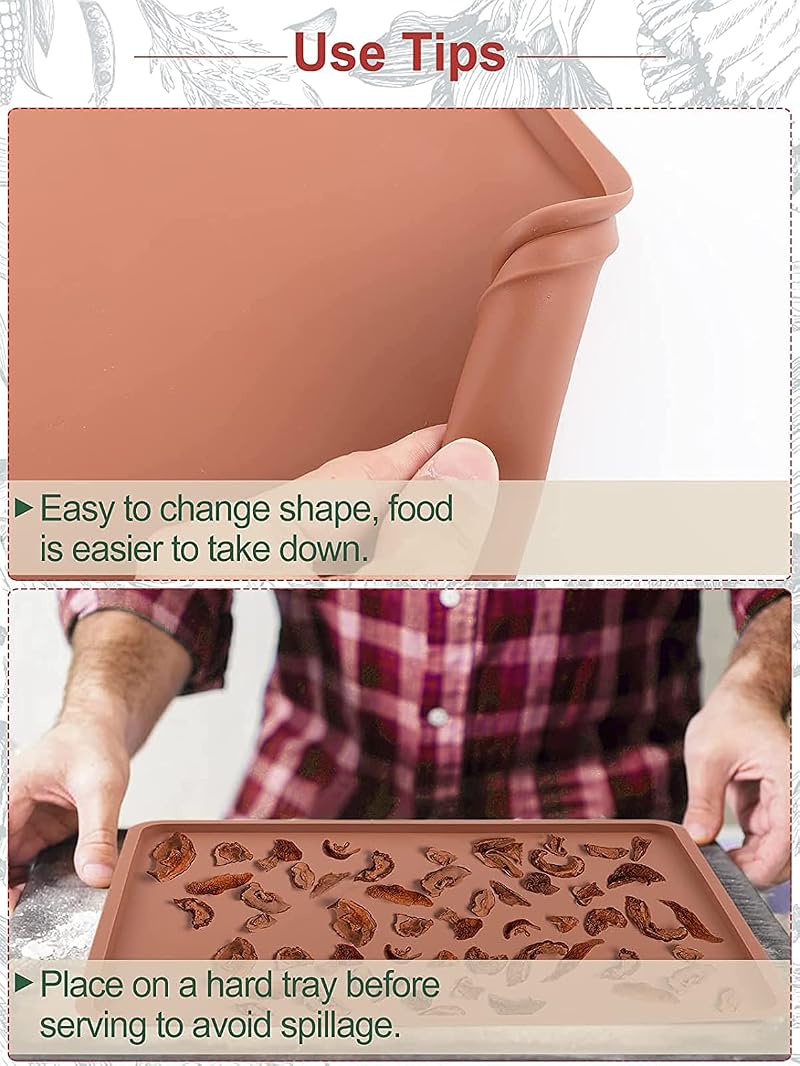 6Pcs Silicone Food Dehydrator Sheets with Edge - Non-Stick Liner for 12" x 13" Trays, BPA Free, Heat Resistant