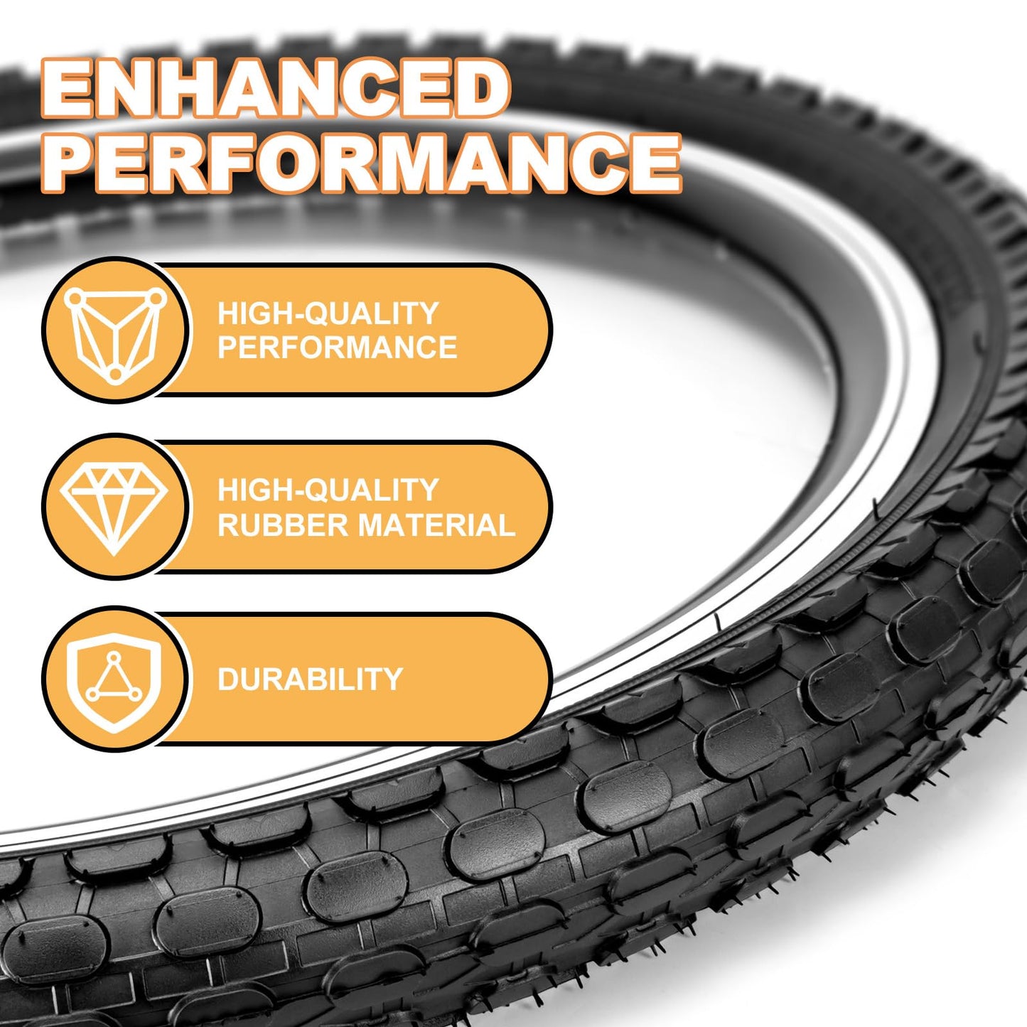 2-Pack Kids Bike Tires Set: Hycline 16x2.125 Inch (57-305 mm) Folding Replacement Puncture-Resistant Bicycle Tires and Pair Inner Tubes with Tire Levers for Beach Urban City Commuter Bike-Black