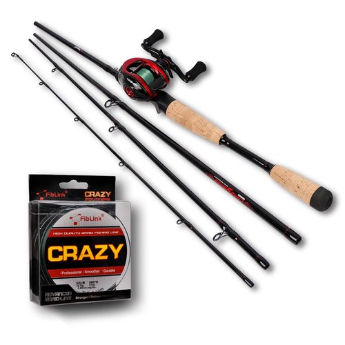 Fiblink Baitcasting Fishing Rod and Reel Combo, 4-Piece Portable Travel Casting Rod, Baitcasting Combo (7' Rod & Right Handed Reel Combo)