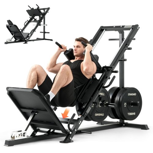 Mikolo Leg Press Hack Squat Machine Combo, Leg Press Machines for Home Gym with Linear Bearing, Hack Squat Machine with Rear and Front Band Pegs, Leg Machine for Full Range Leg Training, Black