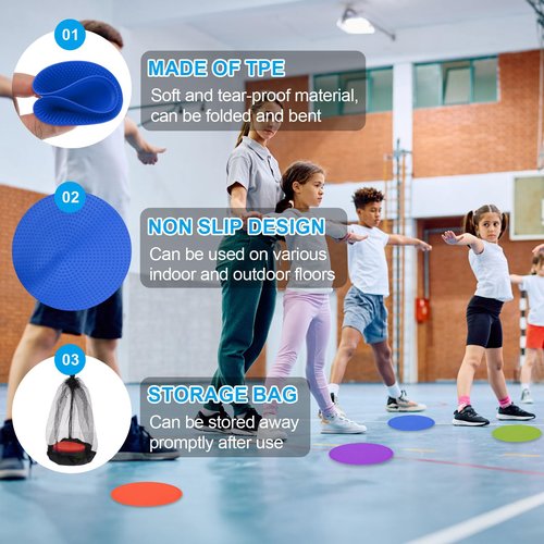 PATIKIL 9 Inch Poly Spot Markers, 12Pcs Non Slip Rubber Floor Dots with Storage Bag Flat Agility Cones for Sports Training Basketball Football, Blue