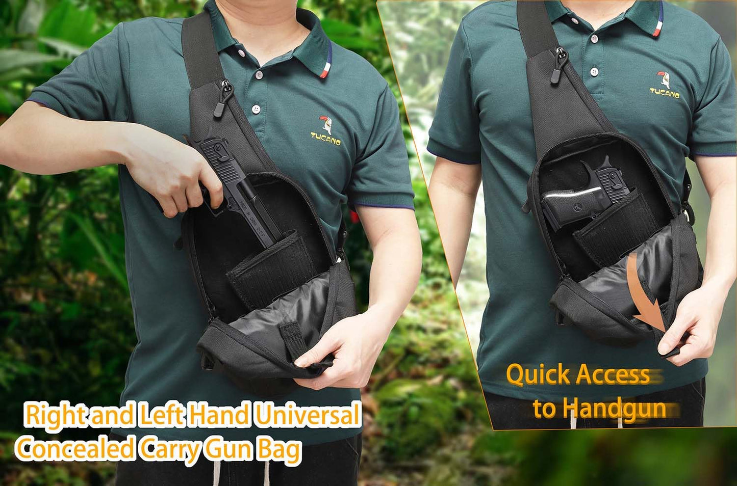 VTACOUTV Concealed Carry Gun Bag for Men & Women, Sling Pistol Bag for Handguns CCW Shoulder Bag Tactical Crossbody Chest Pack Range Bags with Holster (Black of Left and Right Hand)
