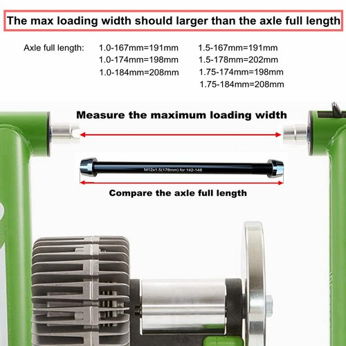 Bike Trainer Thru Axle Adapter for Bicycle Indoor Trainers 12MM Axle 1.0/1.5/1.75 Thread Pitch Multiple Length (M12 174-1.75)