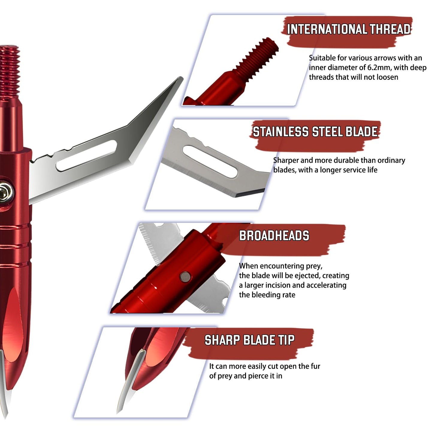 e5e10 12pcs Hunting Broadheads 100 Grain Archery Broadheads New Stell Broadheads + 1 pcs Metal Broadhead Case for Arrowheads (red)