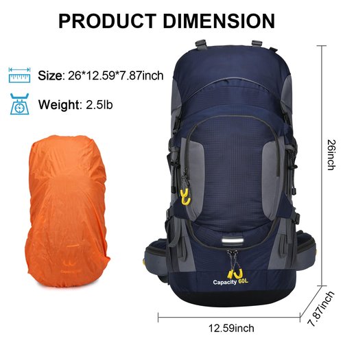 ShowyLive 60L Waterproof Hiking and Camping Backpack for Men - Durable, Lightweight Large Hiking Backpack with Rain Cover, Multi Compartments, and Adjustable Straps, Blue