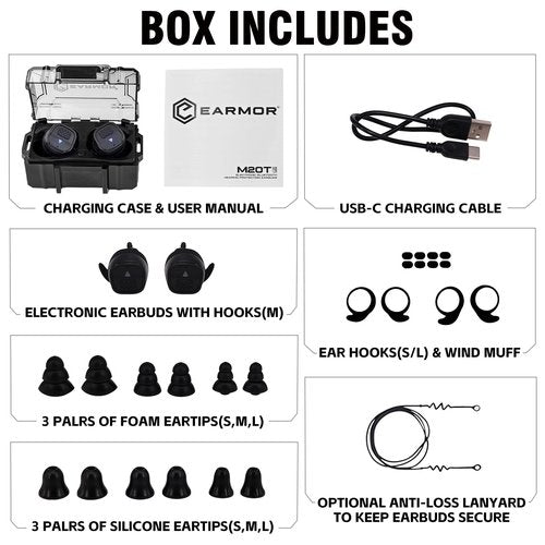 EARMOR Shooting Ear Protection, NRR 30dB Bluetooth 5.4 Wireless Noise Cancelling Sound Amplification Electronic Hearing Protection for Tactical, Hunting, Gun Range M20T PRO