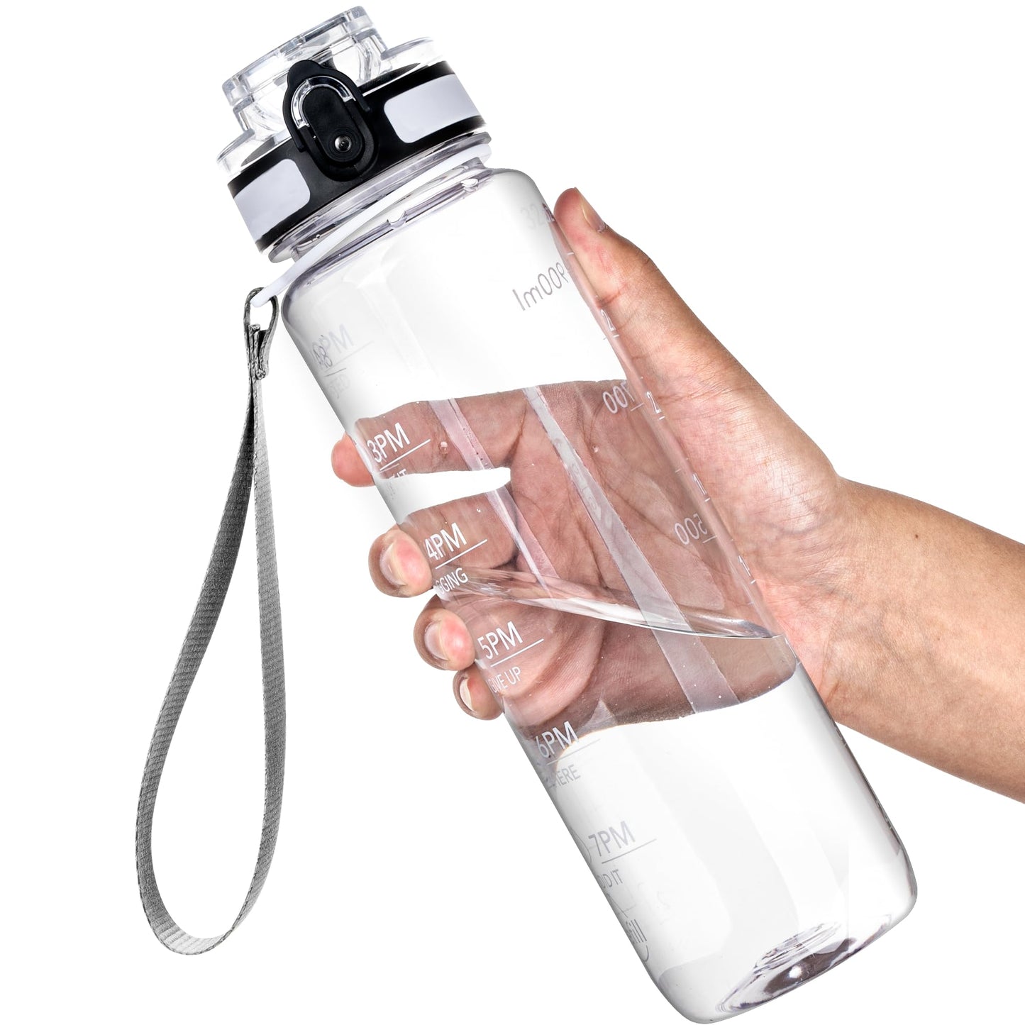 OLDLEY Water Bottle, 32oz Motivational Sports Water Bottle with Time Marker - Times to Drink - Tritan, BPA Free, Wide Mouth Leakproof, Navy Blue Green (1 Bottle)