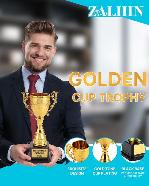 ZALHIN Gold Cup Trophy Award with Custom Engraving, 8.9" Personalized Custom Engraved for Employee Recognition, Sports Trophies, Thanks Gifts (Morning Glory)