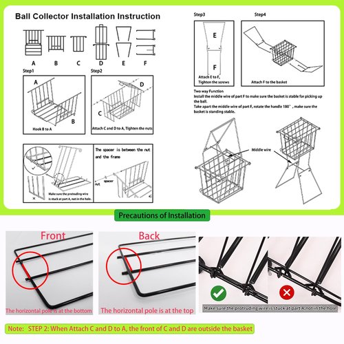 Portable Pickleball Tennis Ball Collector with Wheel, 90 Tennis Balls Capacity, Pickleball Retriever Basket Carrier Gatherer Picker Hopper Container