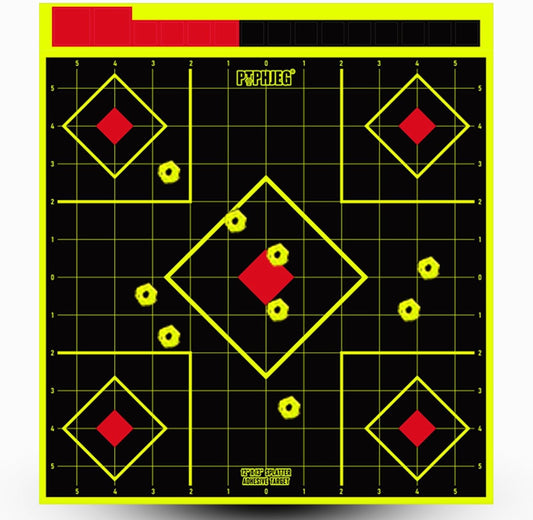 12x13 Inch Splatter Adhesive Fluorescent Yellow Shooting Target Stickers - Compatible with Handguns, Rifles, BB Guns, Airsoft, Pellet Guns (10/25/50 Pack)