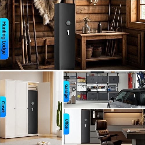 5-6 Large Heavy-Duty Gun Safes for Rifles and Pistols, Quick Release Shotgun Safe with Dual Alarm System, Biometric Gun Safe, Rifle Gun Safe with Alarm & Mute Function,No Assembly Required