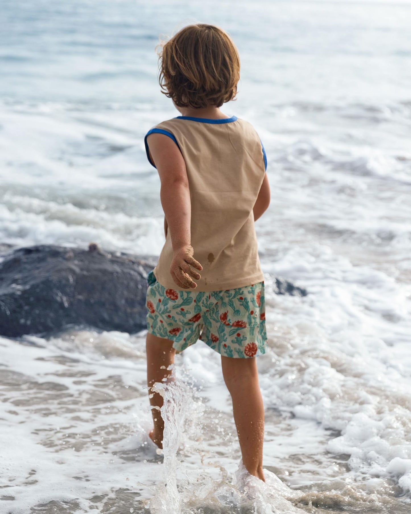 maamgic Boys Swim Trunks with Compression Liner 4-Way Stretch Quick Dry Swim Shorts Swimming Trunks Toddler Boy Cactus Flower Green 7 Years